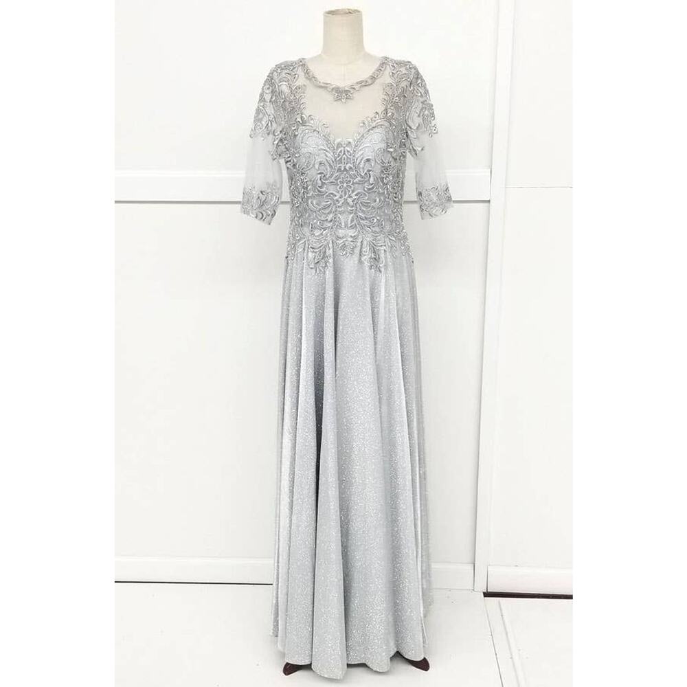 Chicas J006 Missy Maxi Dress Women L Blue Sparkly 3/4 Sleeve Formal Gown NWT - Picture 7 of 16